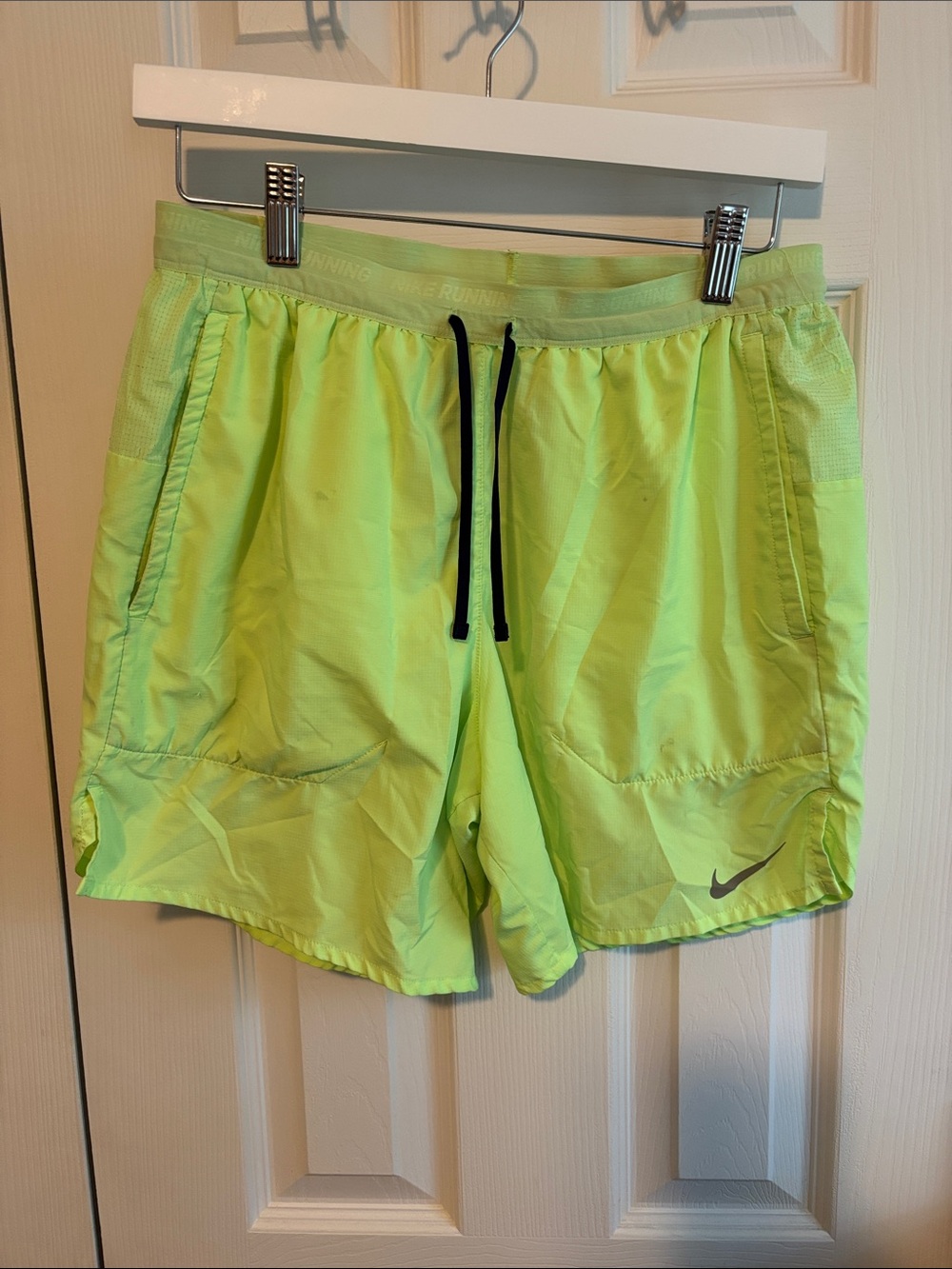 Nike Lime Green Running Shorts with Black Drawstring